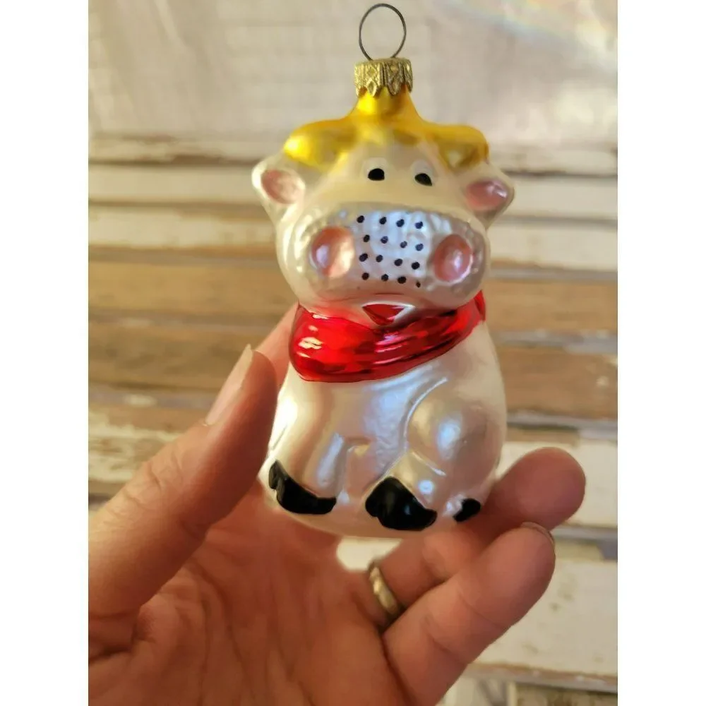 Vintage cow‎ Germany bull ornament glass Xmas tree